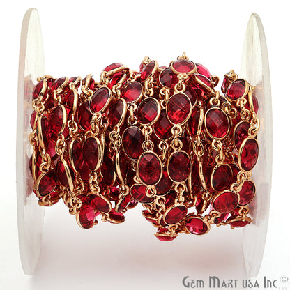 Pink Tourmaline 7x5mm Bezel Link Gold Plated Continuous Connector Chain - GemmartUSA