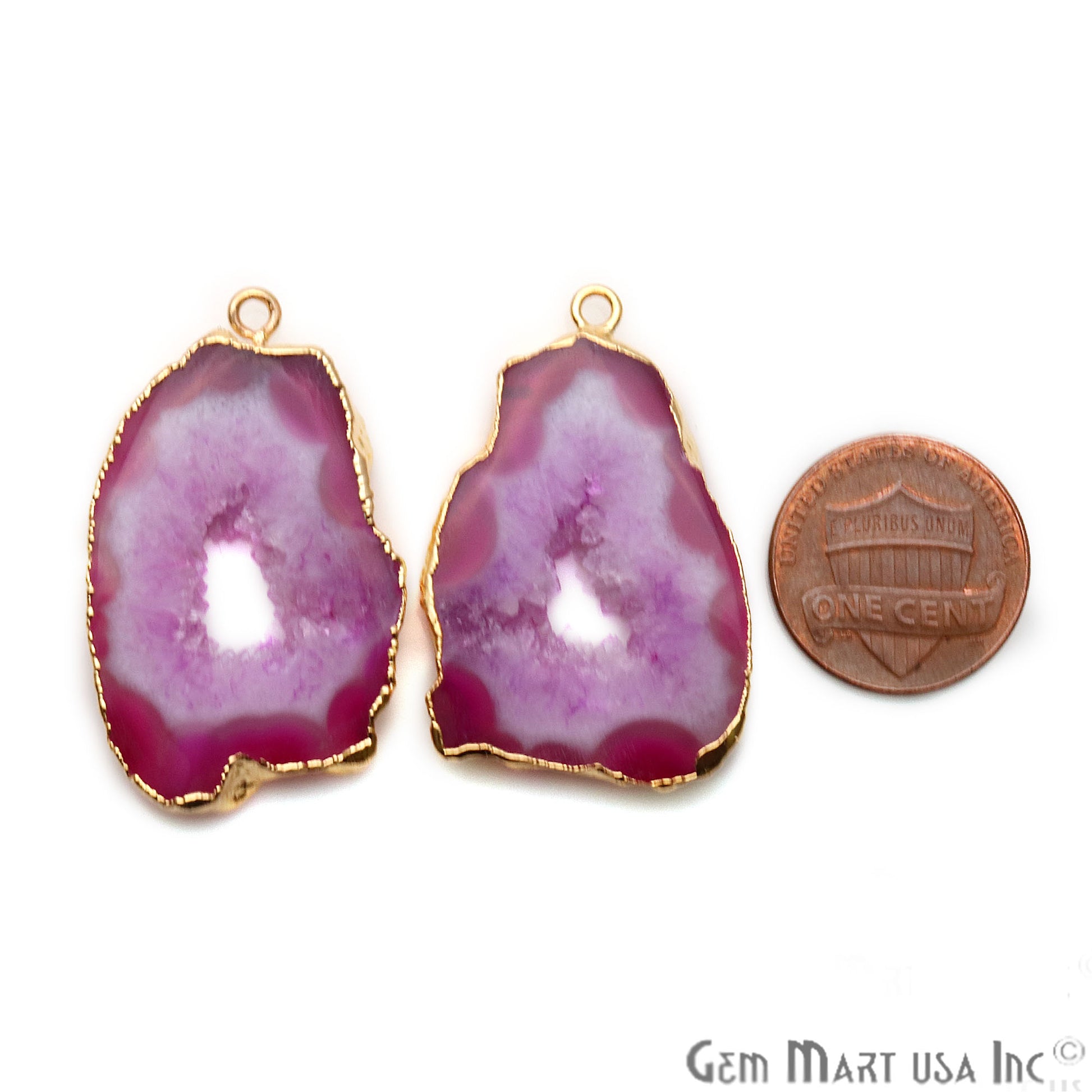 Agate Slice 23x36mm Organic Gold Electroplated Gemstone Earring Connector 1 Pair - GemMartUSA