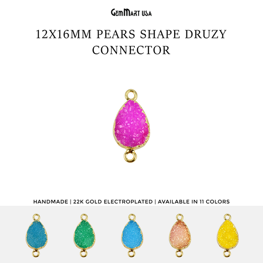 Gold Electroplated Color Druzy 12x16mm Pears Double Bail Druzy Connector