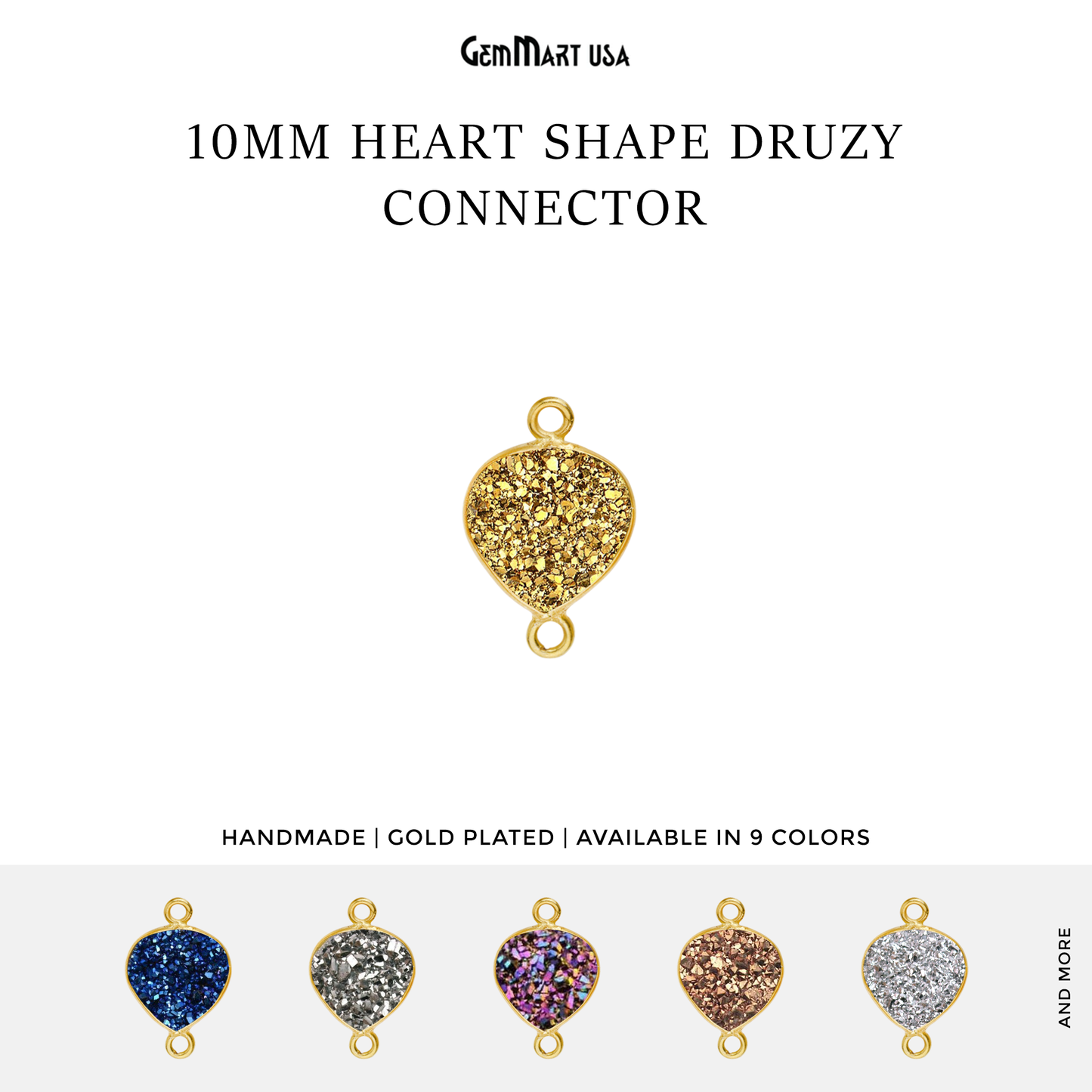 Natural Titanium Druzy 10mm Gold Double Bail Heart Bezel Connector