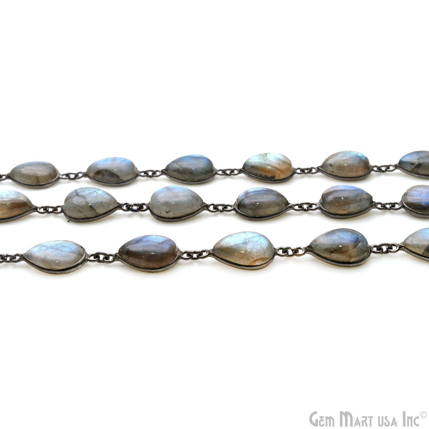 Labradorite Cabochon Pears 10x14mm Oxidized Continuous Connector Chains
