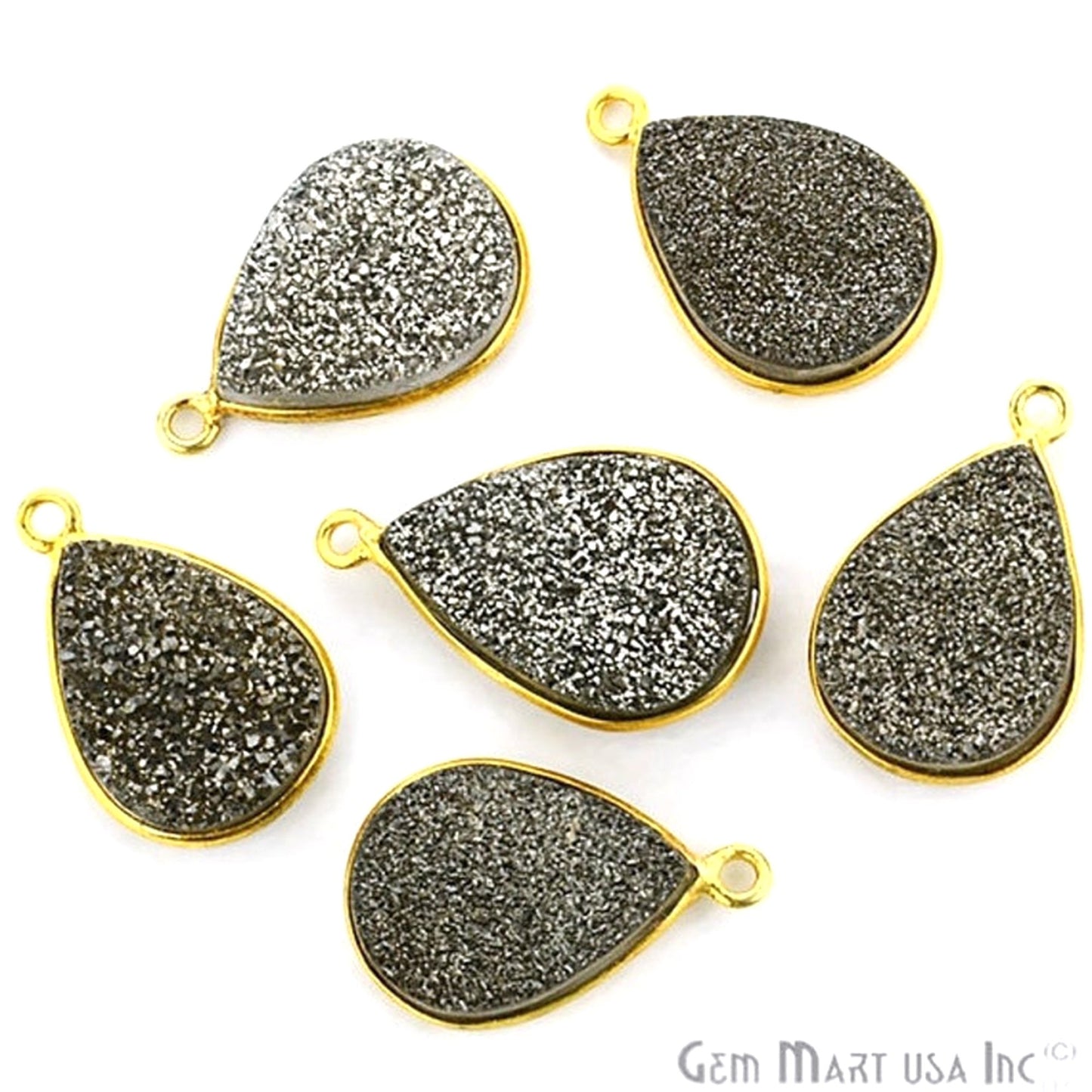 Titanium Druzy 12x16mm Pears Gold Single Bail Gemstone Connector