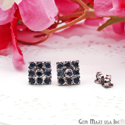 Black Sapphire 10mm Sterling Silver Square Shape Stud Earring - GemMartUSA
