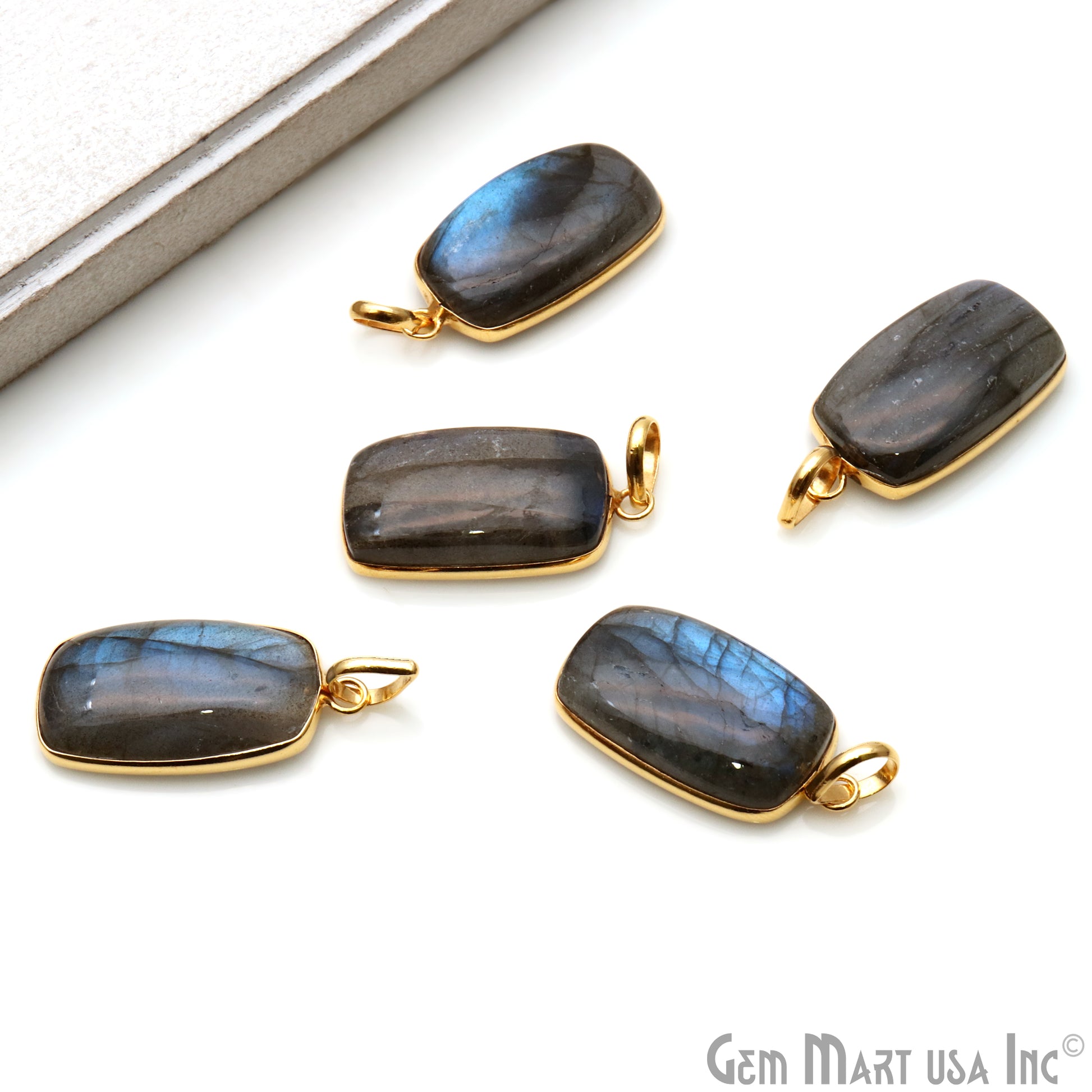 Labradorite Cabochon 28x15mm Octagon Gemstone Connector Pendant - GemmartUSA