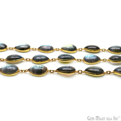Labradorite 12x16mm Pears Gold Plated Bezel Cabochon Continuous Connector Chain