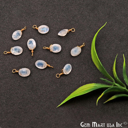 Rainbow Moonstone 6x8mm Oval Single Bail Gold Wire Wrapped Gemstone Connector - GemMartUSA