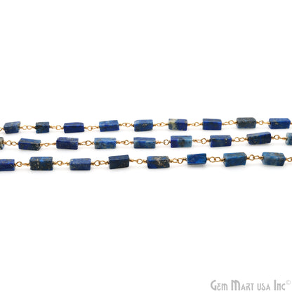 Lapis Beads 8x5mm Gold Plated Wire Wrapped Beaded Rosary Chain