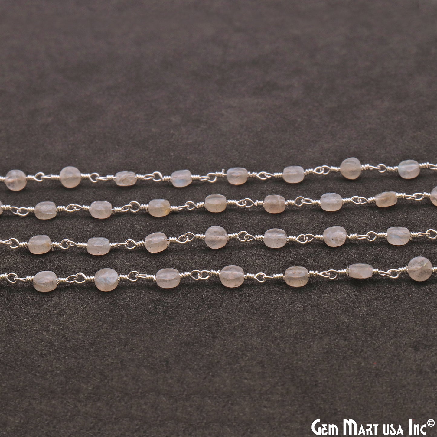 Labradorite Faceted 3-4mm Silver Wire Wrapped Rosary Chain - GemMartUSA