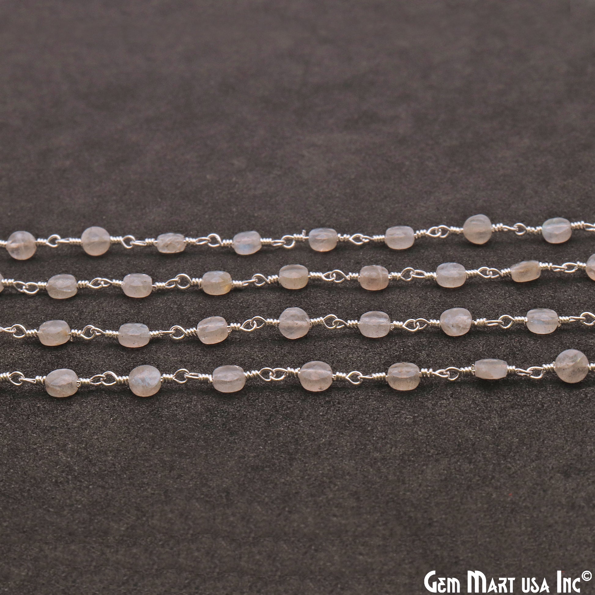 Labradorite Faceted 3-4mm Silver Wire Wrapped Rosary Chain - GemMartUSA