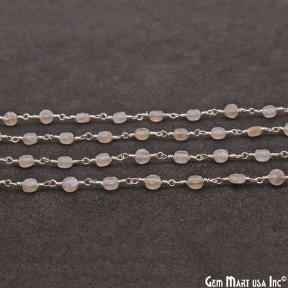 Labradorite Faceted 3-4mm Silver Wire Wrapped Rosary Chain - GemMartUSA