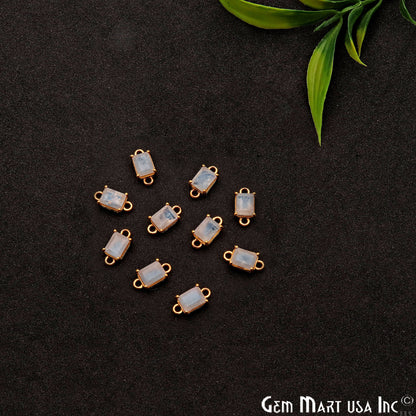 Rainbow Moonstone 6x8mm Rectangle Gold Prong Setting Double Bail Connector - GemMartUSA