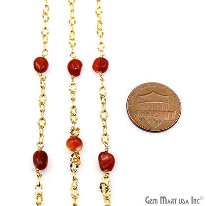 Carnelian Tumbled Beads 8x5mm Gold Plated Wire Wrapped Rosary Chain