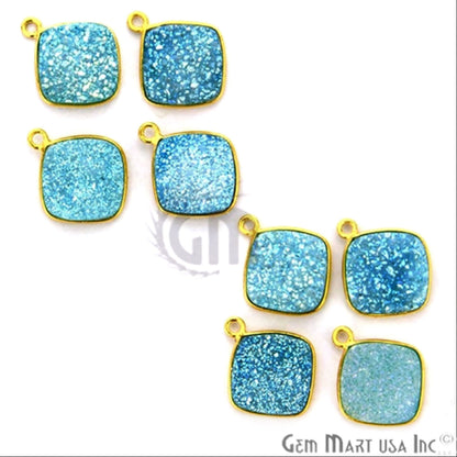 Natural Titanium Druzy 12mm Cushion Gold Bezel Single Bail Connector