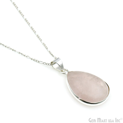 Rose Quartz Gemstone Pears 31x20mm Sterling Silver Necklace Pendant 1PC