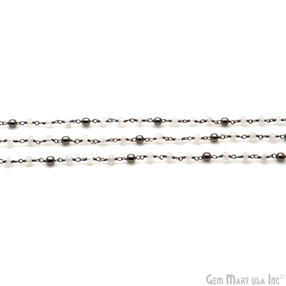 Rainbow Moonstone & Black Pyrite Cabochon Oxidized Rosary Chain