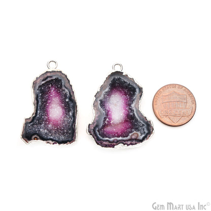 Geode Druzy 37x29mm Organic Silver Electroplated Single Bail Gemstone Earring Connector 1 Pair