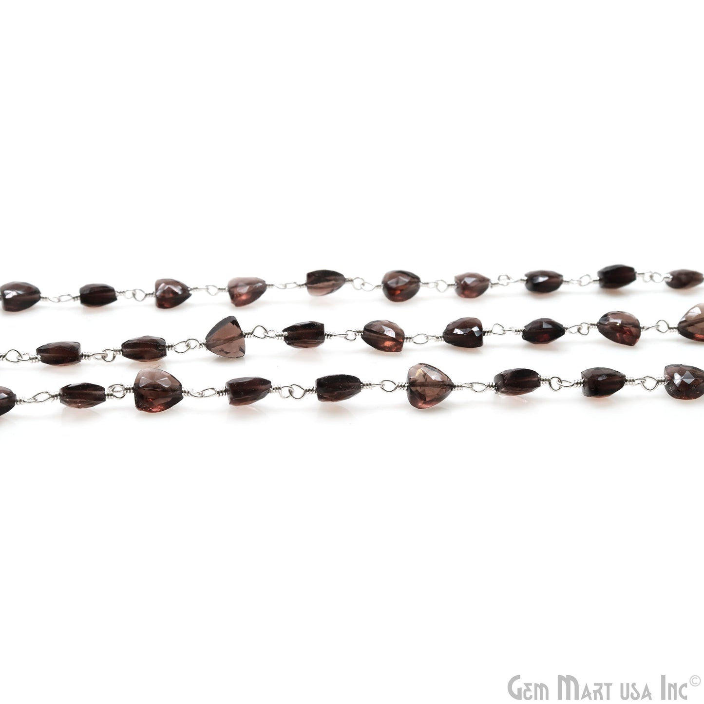 Smokey Topaz Trillion 6mm Faceted Beads Silver Plated Rosary Chain