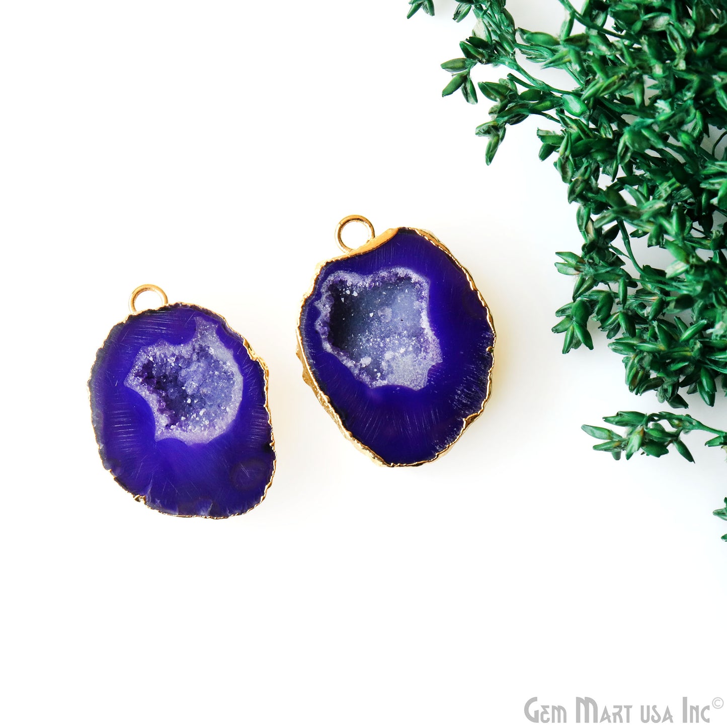 Geode Druzy 24x32mm Organic Gold Electroplated Single Bail Gemstone Earring Connector 1 Pair