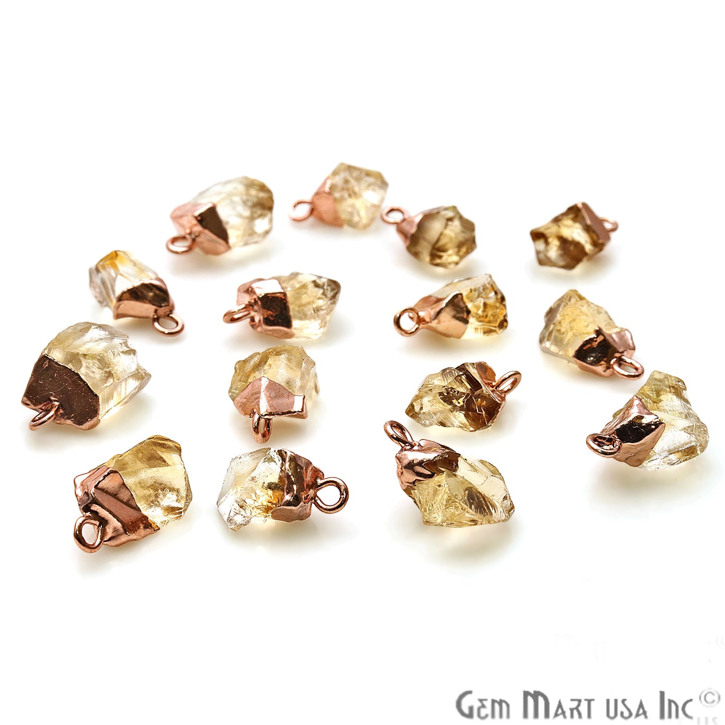 Rough Citrine Gemstone 14x8mm Organic Rose Gold Edged Connector - GemMartUSA