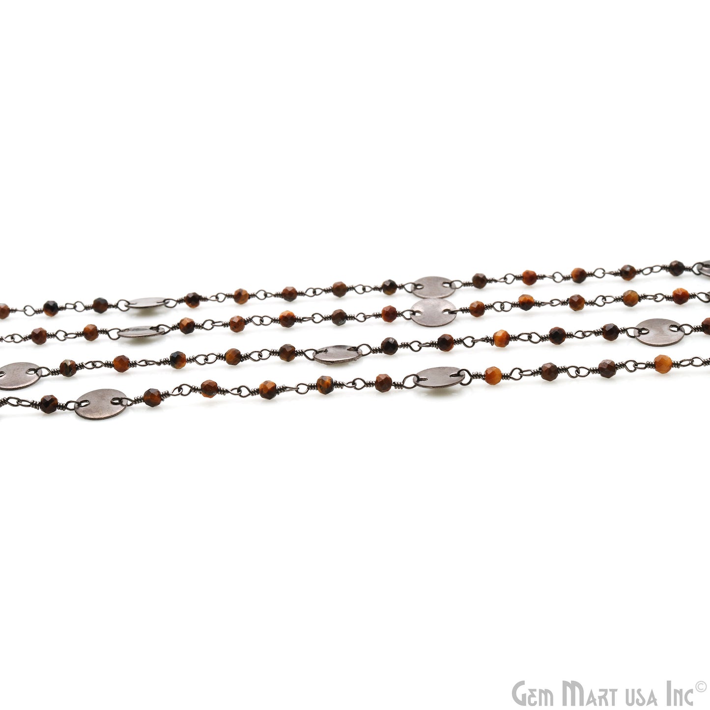 Tiger Eye 3-3.5mm Oxidized Wire Wrapped Beads Rosary Chain