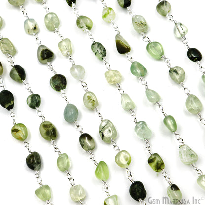 Green Rutile Tumble Beads 8x5mm Silver Plated Gemstone Rosary Chain