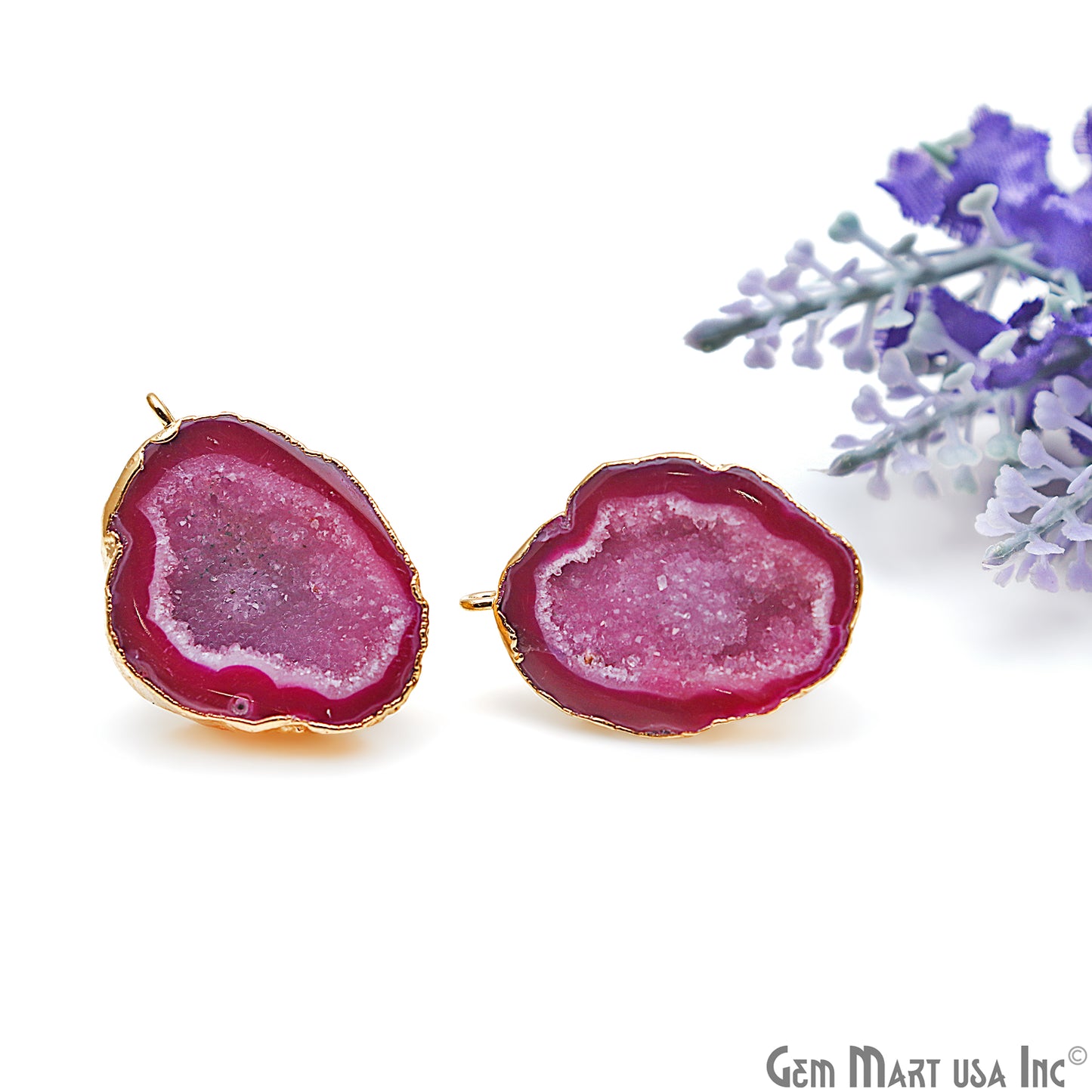 DIY Agate Slice Geode Druzy 20x30mm Gold Electroplated Loop Connector Studs Earrings - GemMartUSA