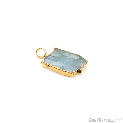 Aquamarine Free Form shape 30x22mm Gold Electroplated Gemstone Single Bail Pendant