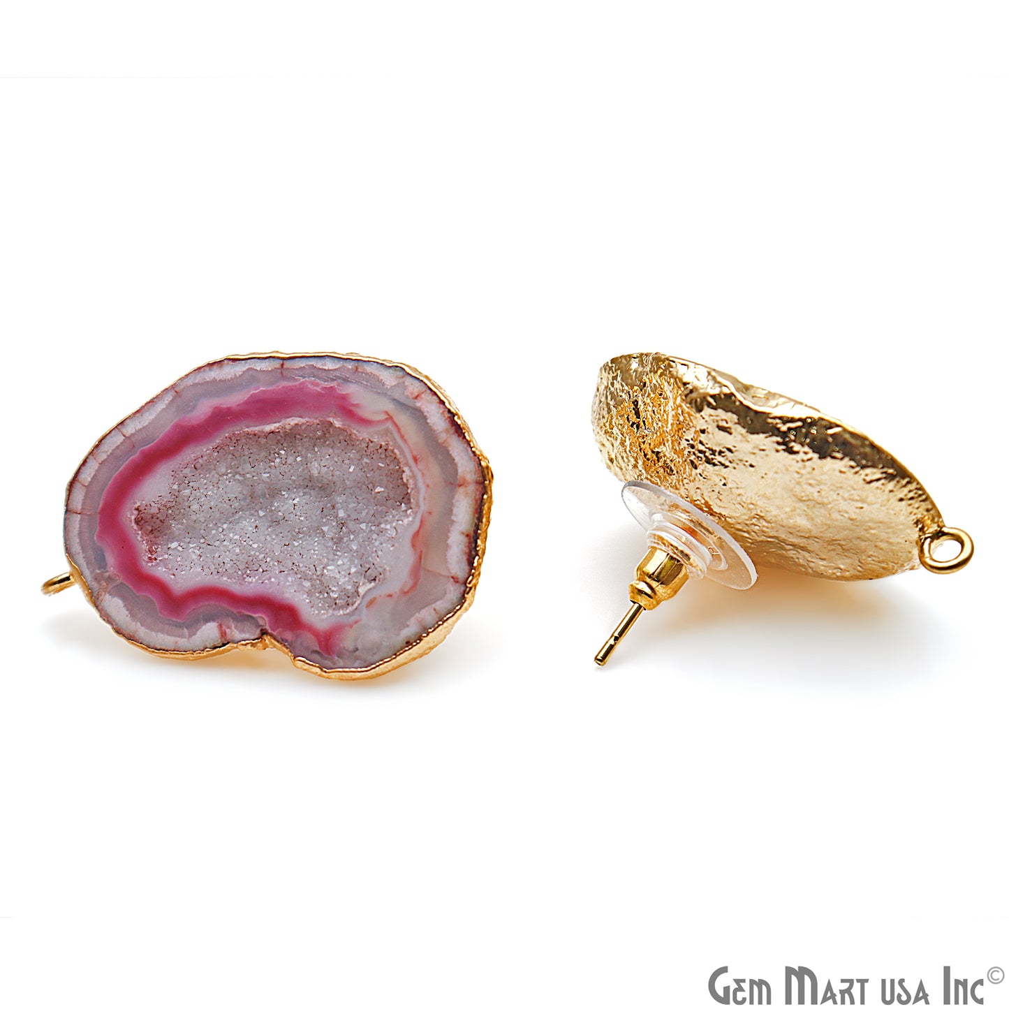 DIY Agate Slice Geode Druzy 22x32mm Gold Electroplated Loop Connector Studs Earrings - GemMartUSA