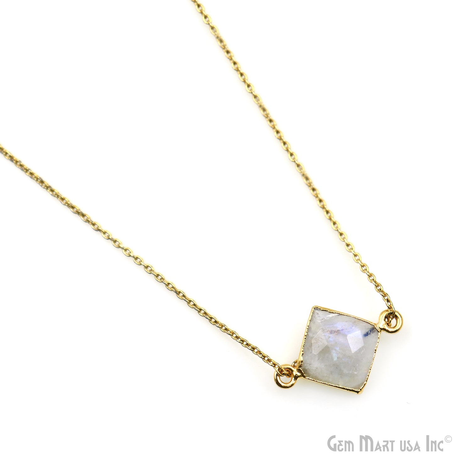 Rainbow Moonstone 12mm Square Gold Edged Double Bail Gemstone Connector