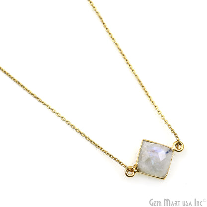 Rainbow Moonstone 12mm Square Gold Edged Double Bail Gemstone Connector