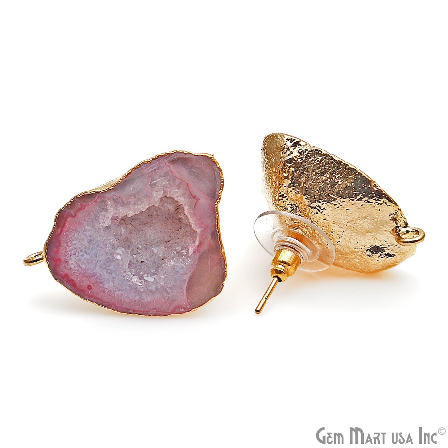 DIY Agate Slice Geode Druzy 22x27mm Gold Electroplated Loop Connector Studs Earrings - GemMartUSA