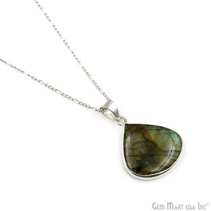 Labradorite Gemstone Heart 28x24mm Sterling Silver Necklace Pendant 1PC