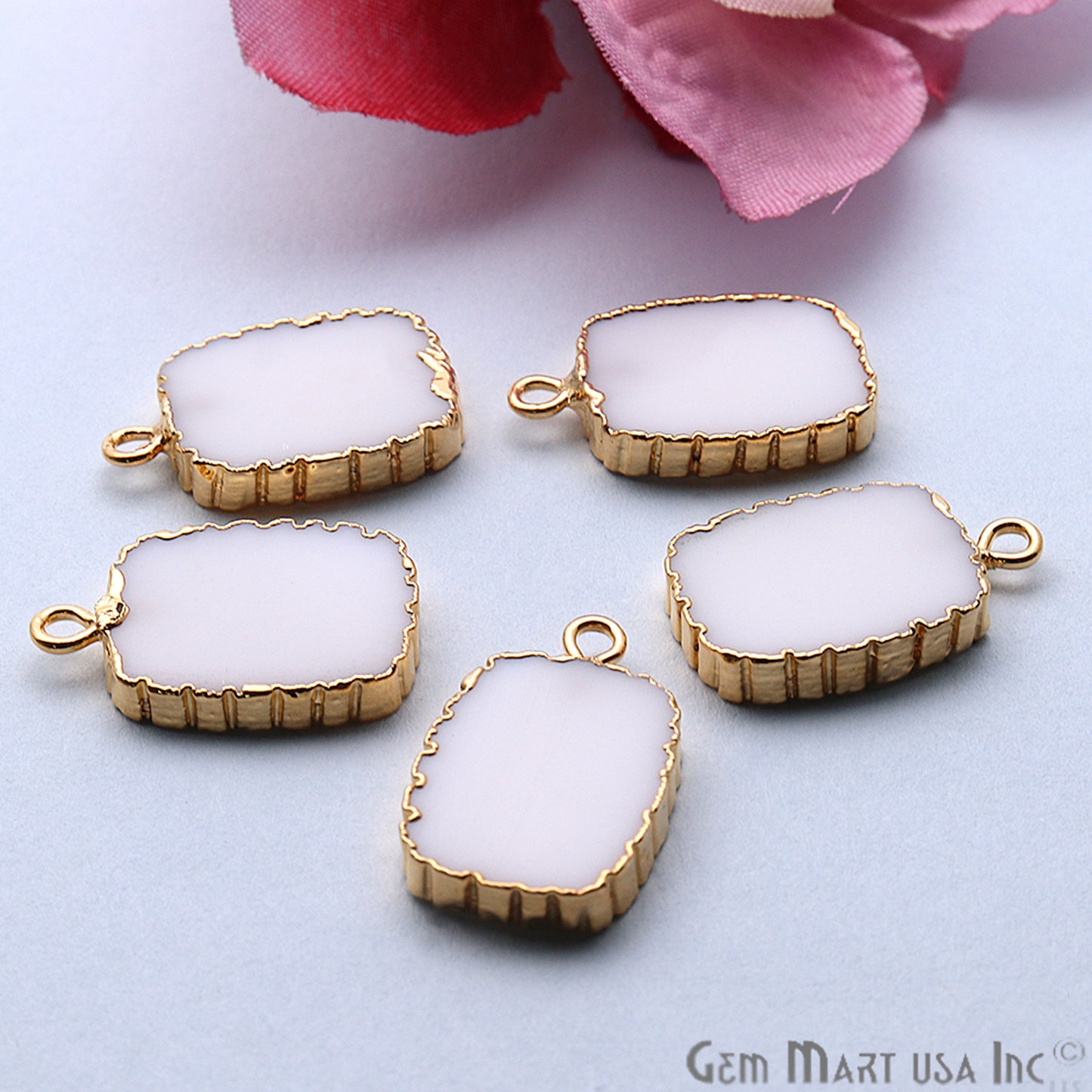 Octagon 12x16mm Gemstone Zig Zag Gold Edged Connector (Pick Stone, Bail) - GemMartUSA