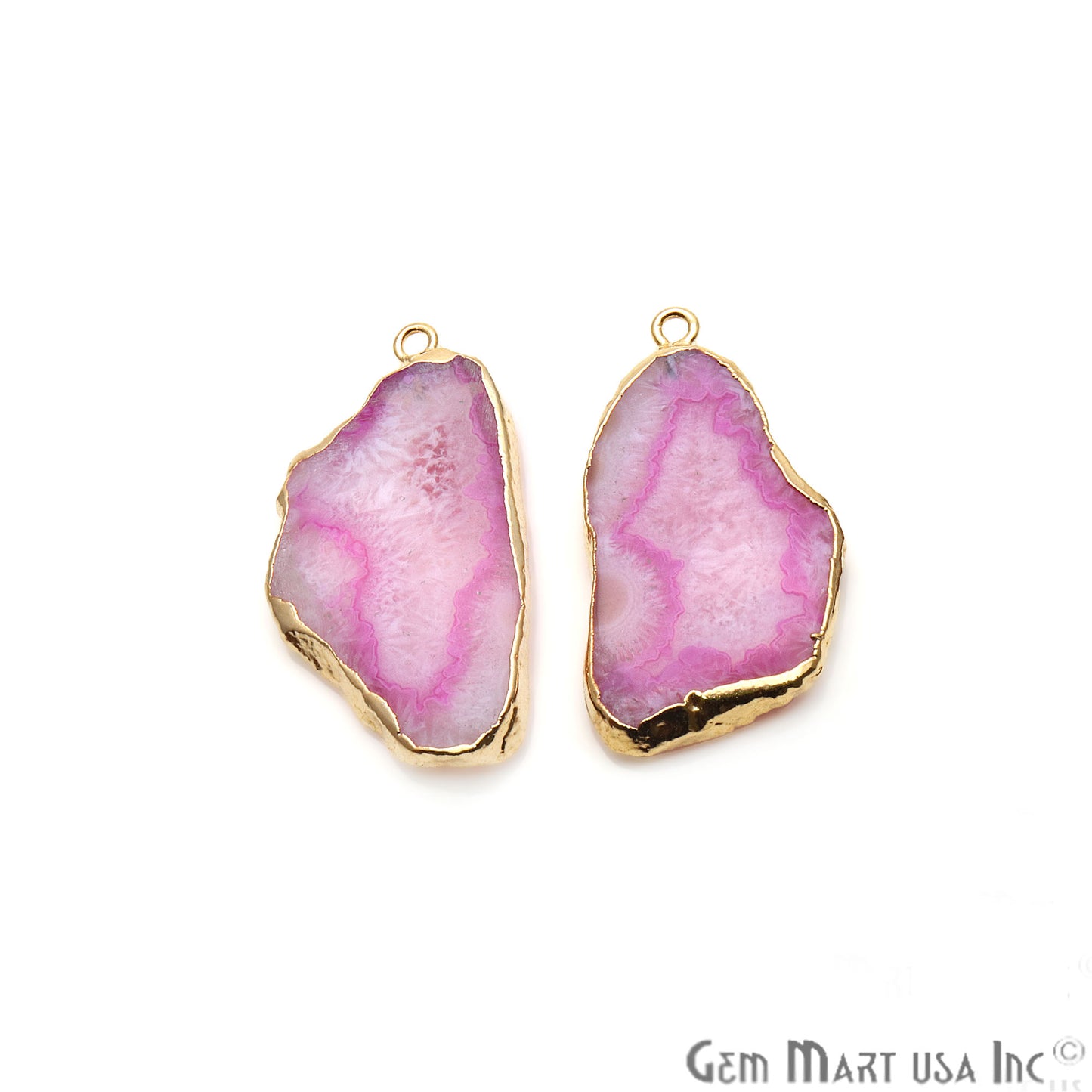 Agate Slice 19x38mm Organic Gold Electroplated Gemstone Earring Connector 1 Pair - GemMartUSA