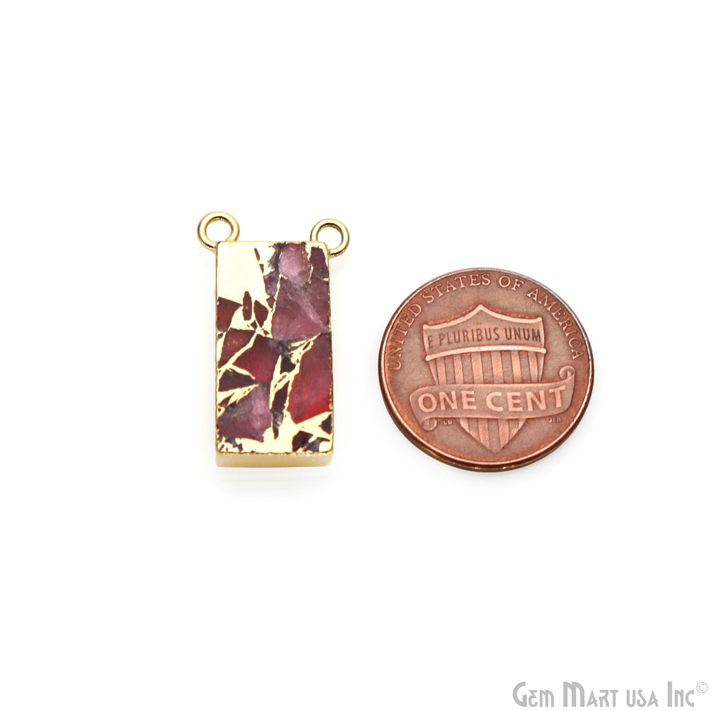 Ruby Mohave Rectangle 23x10mm Gold Electroplated Gemstone Connector