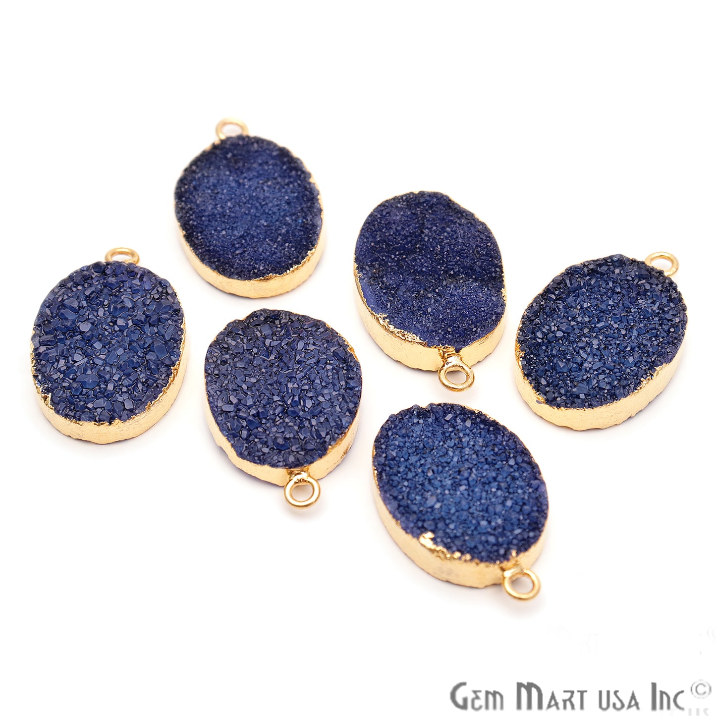 Blue Druzy Oval 15x20mm Gold Electroplated Single Bail Connector - GemMartUSA