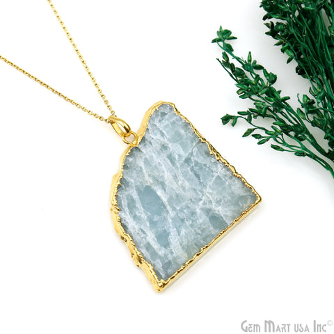 Aquamarine Free Form shape 47x40mm Gold Electroplated Gemstone Single Bail Pendant