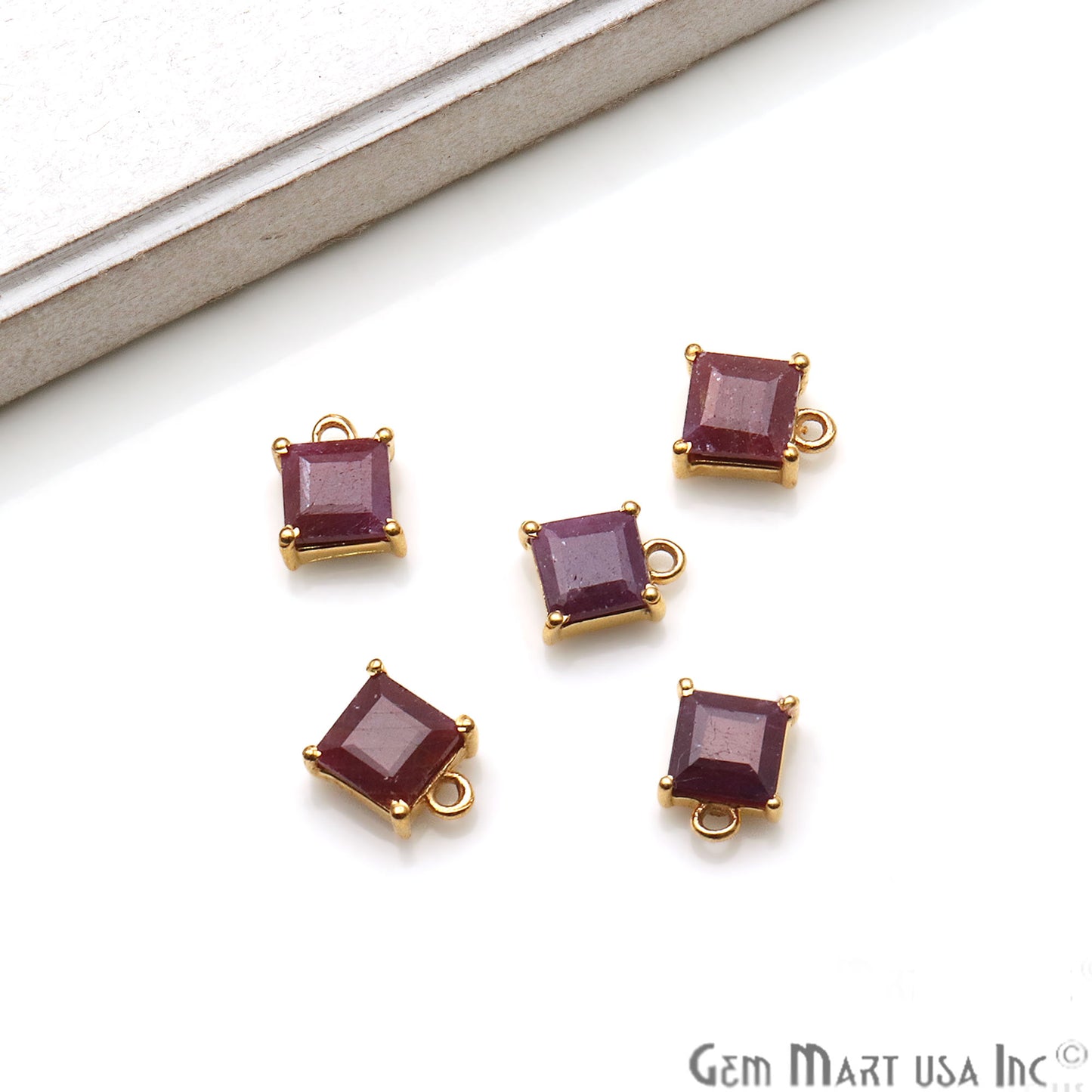 Ruby Square 5mm Prong Setting Gold Plated Gemstone Connector - GemmartUSA