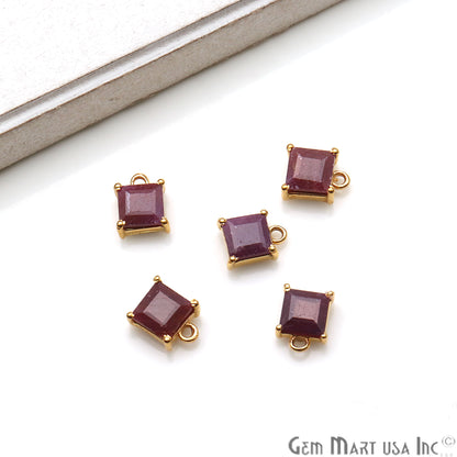 Ruby Square 5mm Prong Setting Gold Plated Gemstone Connector - GemmartUSA