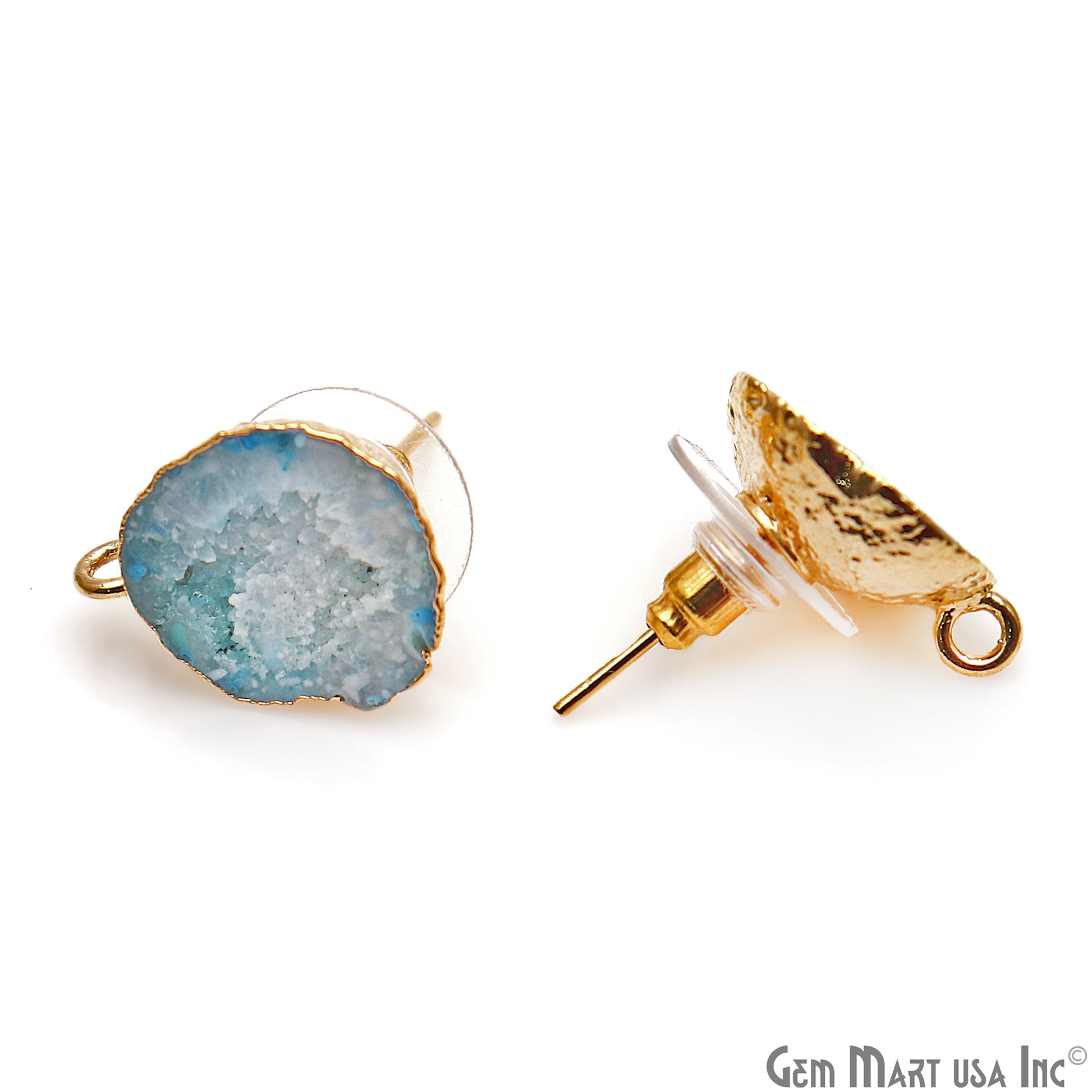 DIY Agate Slice Geode Druzy 17x13mm Gold Electroplated Loop Connector Studs Earrings - GemMartUSA