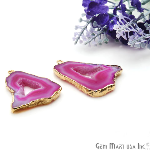 Agate Slice 37x28mm Organic Gold Electroplated Gemstone Earring Connector 1 Pair - GemMartUSA