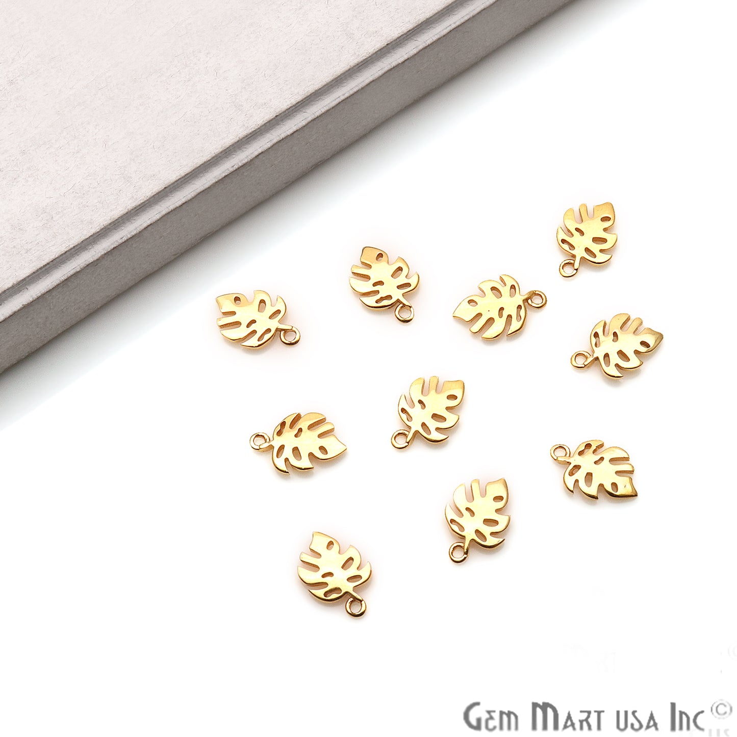 Leaf Shaped 13x9mm Pendant Connector, Gold Plated Finding, Filigree Leaf Design - GemmartUSA
