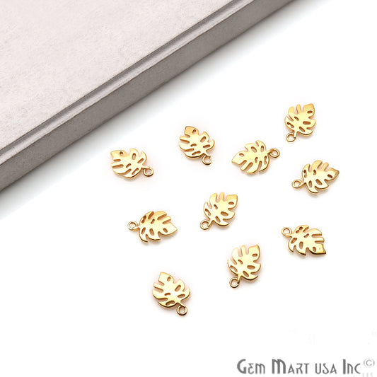 Leaf Shaped 13x9mm Pendant Connector, Gold Plated Finding, Filigree Leaf Design - GemmartUSA