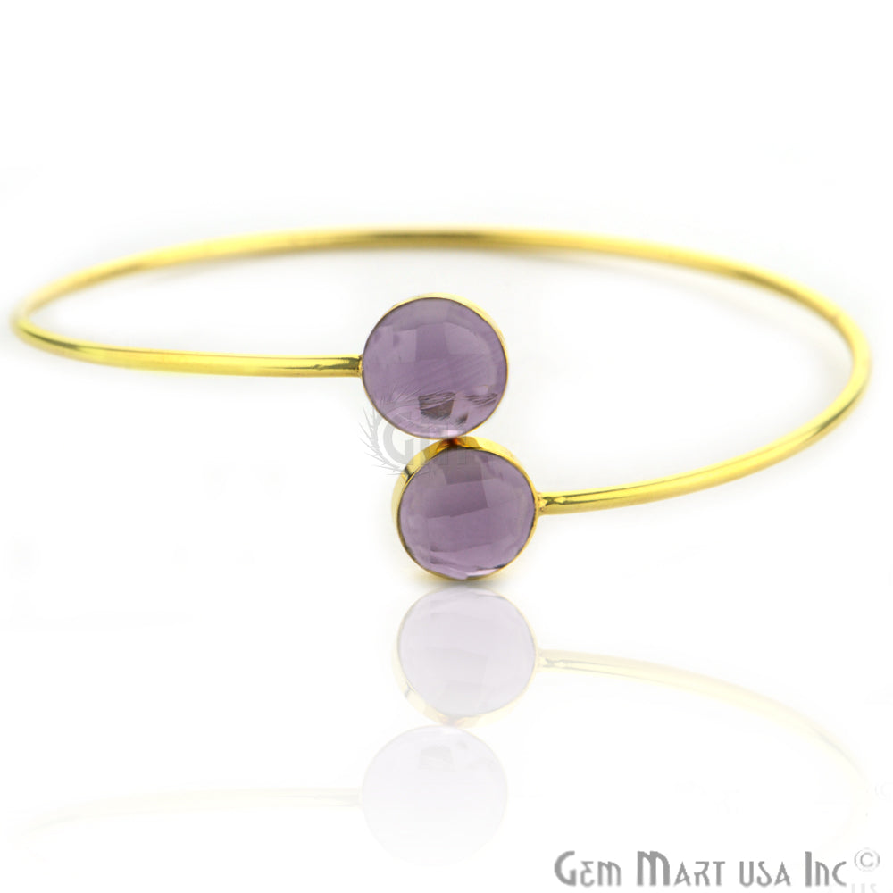 Round 10mm Adjustable Gold Plated Bangle Bracelet (Choose Gemstone) - GemMartUSA