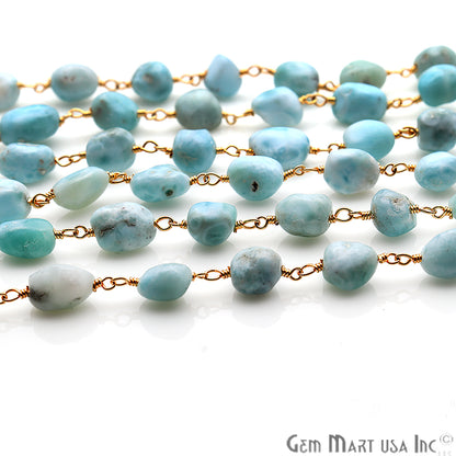 Amazonite Rondelle Beads Gold Plated Wire Wrapped Rosary Chain