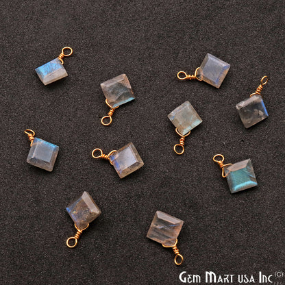 Labradorite 7mm Square Single Bail Gold Wire Wrapped Gemstone Connector - GemMartUSA