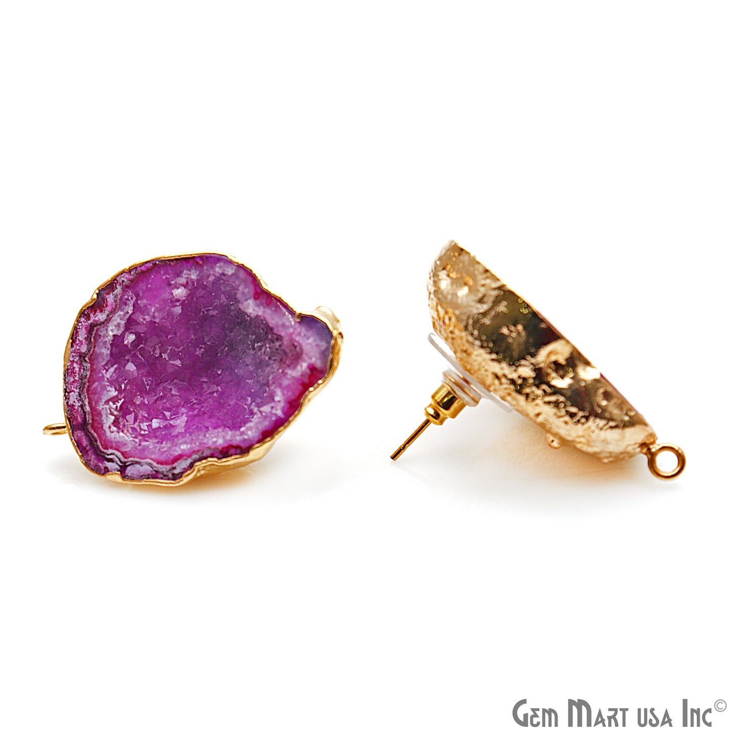 DIY Agate Slice Geode Druzy Gold Edged Loop Connector Studs Earrings
