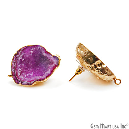 DIY Agate Slice Geode Druzy Gold Edged Loop Connector Studs Earrings
