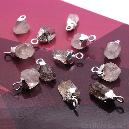 Rough Herkimer Diamond 13x7mm Silver Edged Single Bail Connector - GemMartUSA