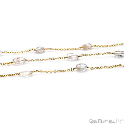 Golden Rutile Tumble Beads 10x6mm Gold Wire Wrapped Rosary Chain